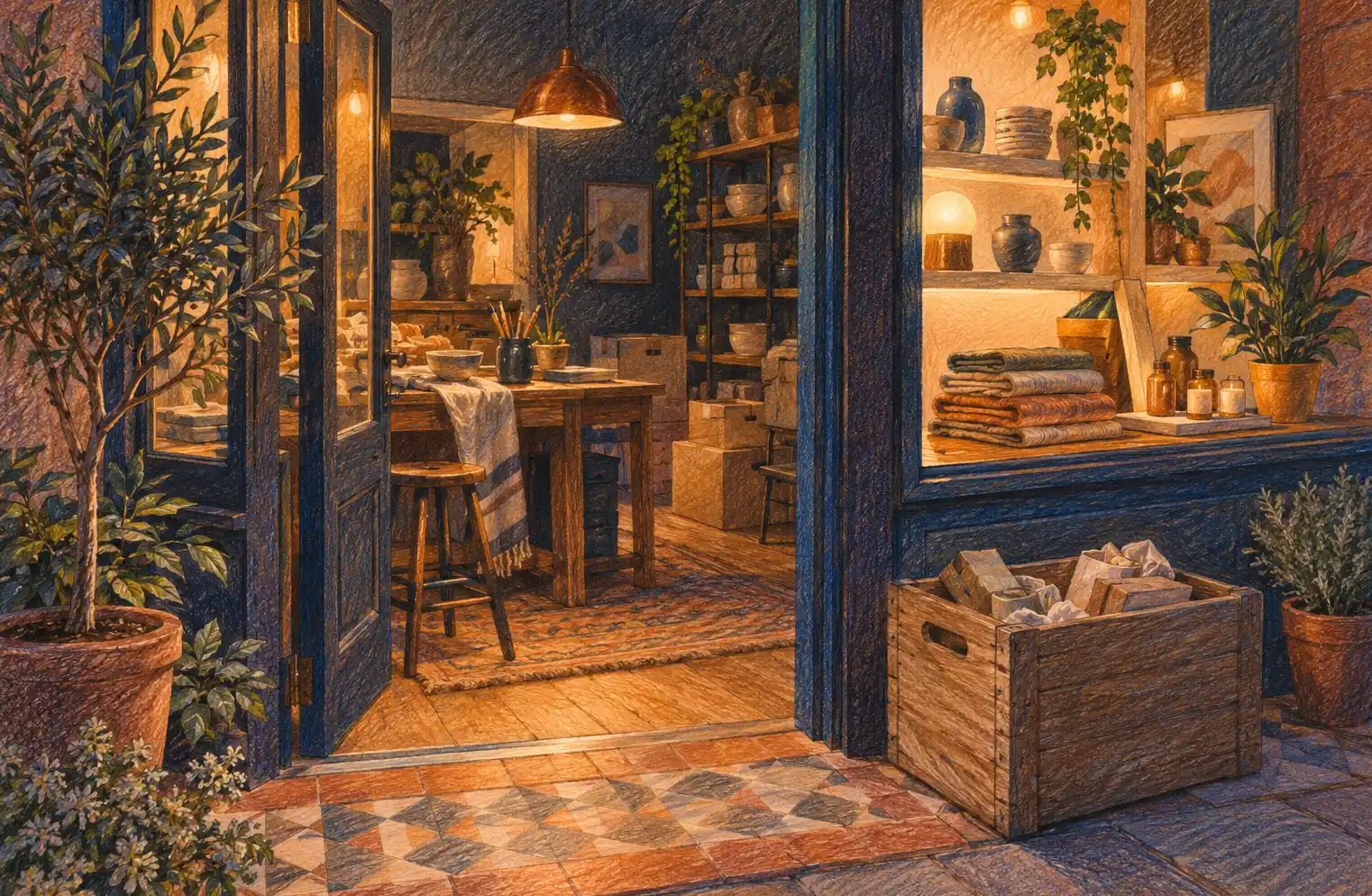 Illustration of local businesses and their working space